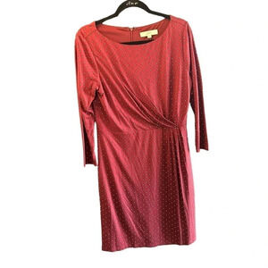 NWT Ann Taylor Loft Women's Red Long Sleeve Crew Neck Polka Dot Dress Size M‎